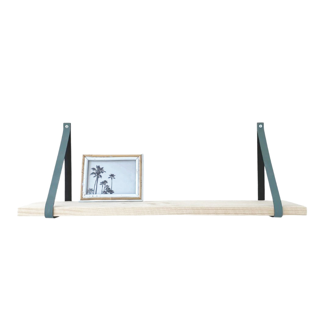 Supports etagere cuir Gris Vert sangles 2,5x90cm